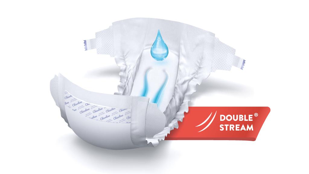 Дитячі підгузки Chicolino з сучасною двоканальною системою розподілення і надійного утримання рідини Double Stream
